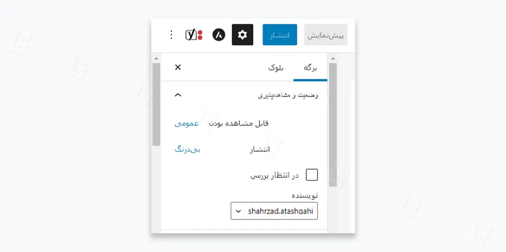 تنظیمات انتشار برگه در وردپرس